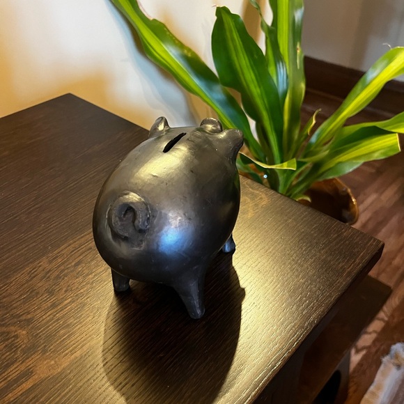 Vintage Handmade Blackware Pottery Piggy Bank Signed Oaxaca Mexico - Picture 9 of 9